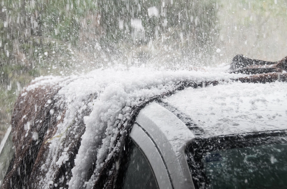 vehicle in severe hail storm