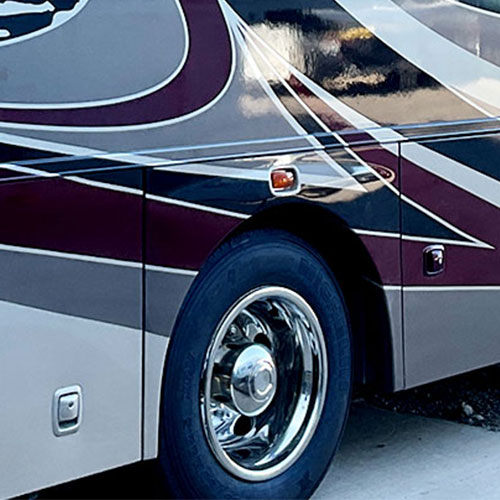 motorcoach with repaired wheel well